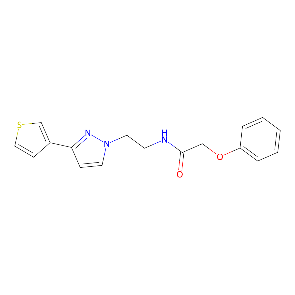 2-phenoxy-N-(2-(3-(thiophen-3-yl)-1H-pyrazol-1-yl)ethyl)acetamide molecular structure, CAS 2034282-54-5