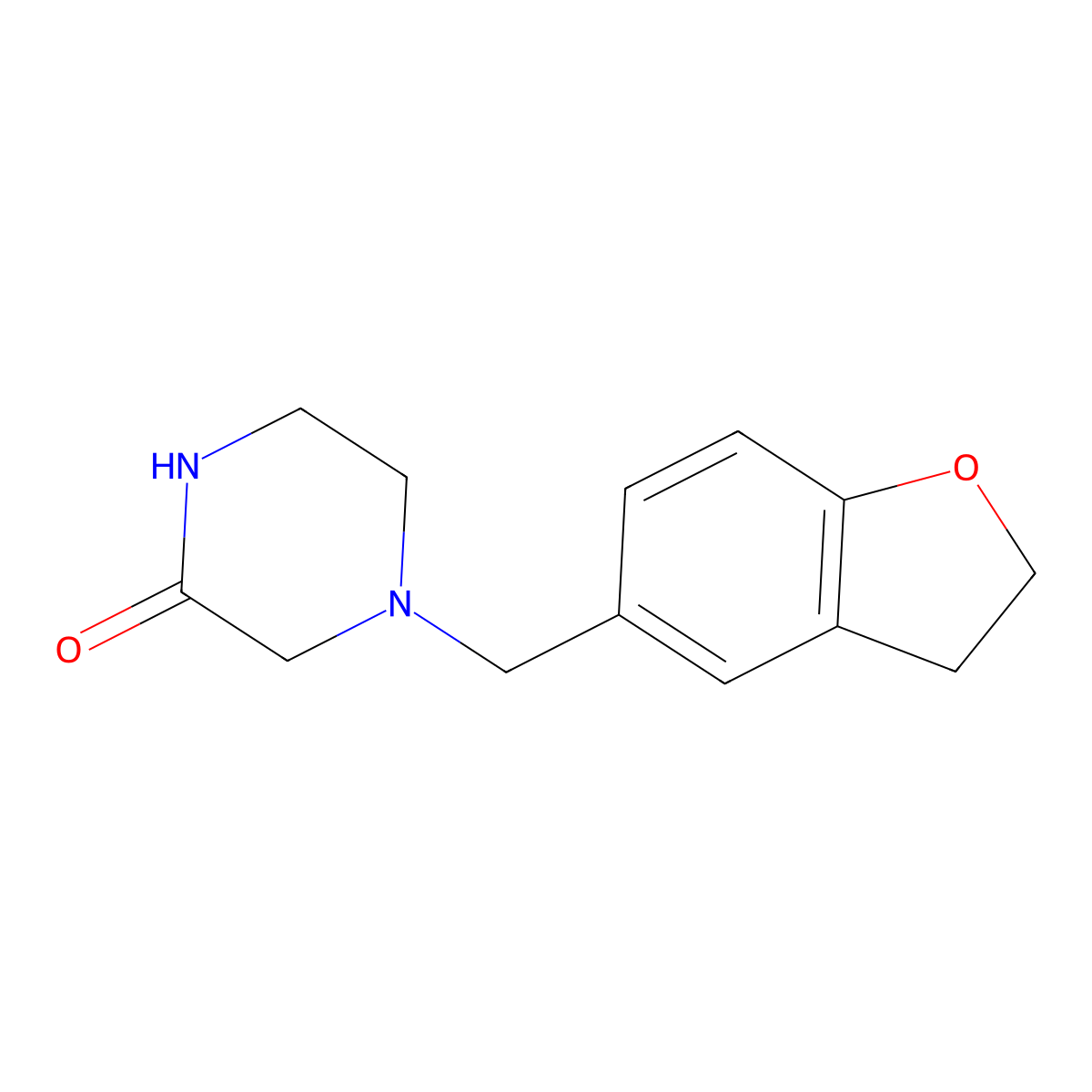 4-((2,3-Dihydrobenzofuran-5-yl)methyl)piperazin-2-one molecular structure, CAS 2034282-55-6