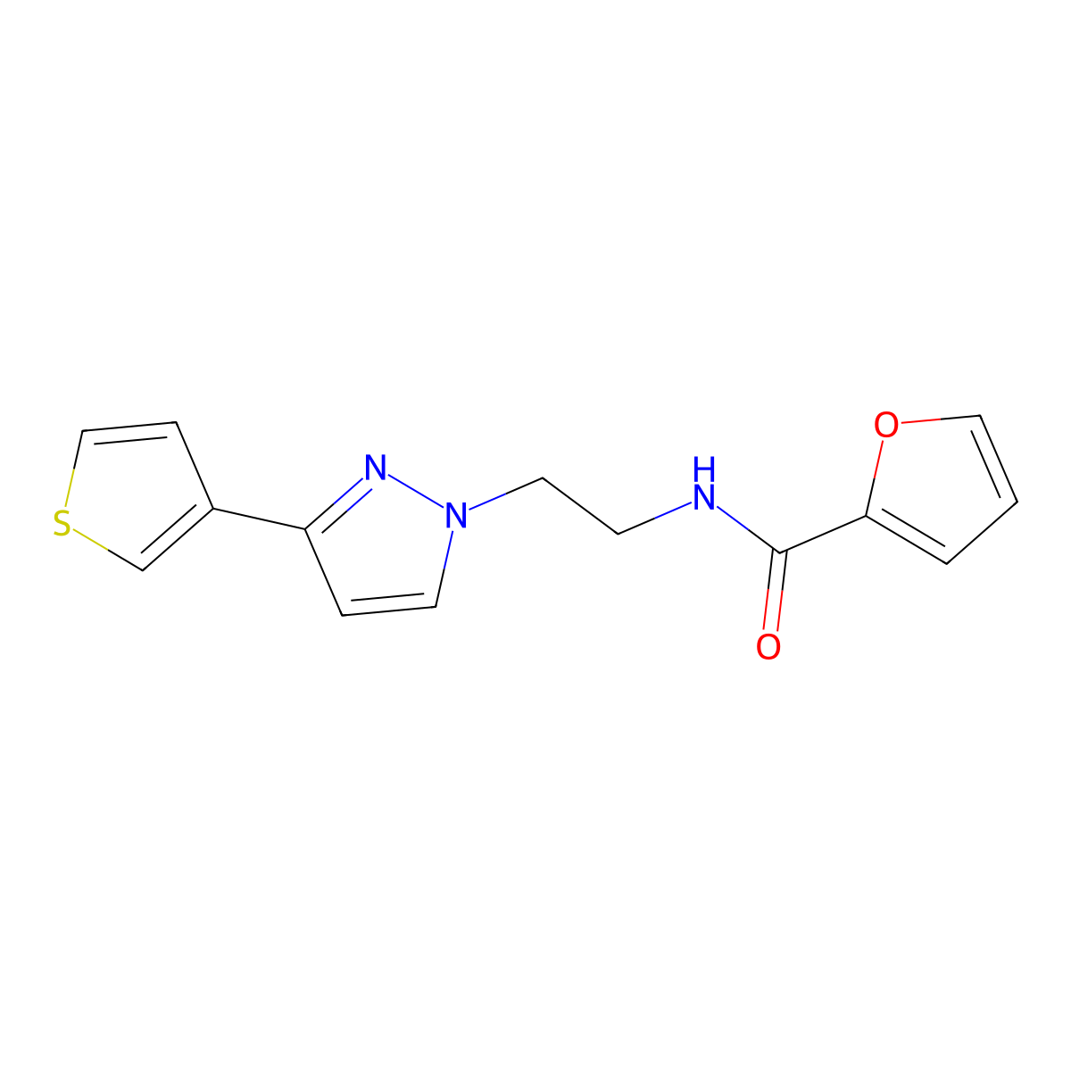 N-{2-[3-(thiophen-3-yl)-1H-pyrazol-1-yl]ethyl}furan-2-carboxamide molecular structure, CAS 2034282-57-8