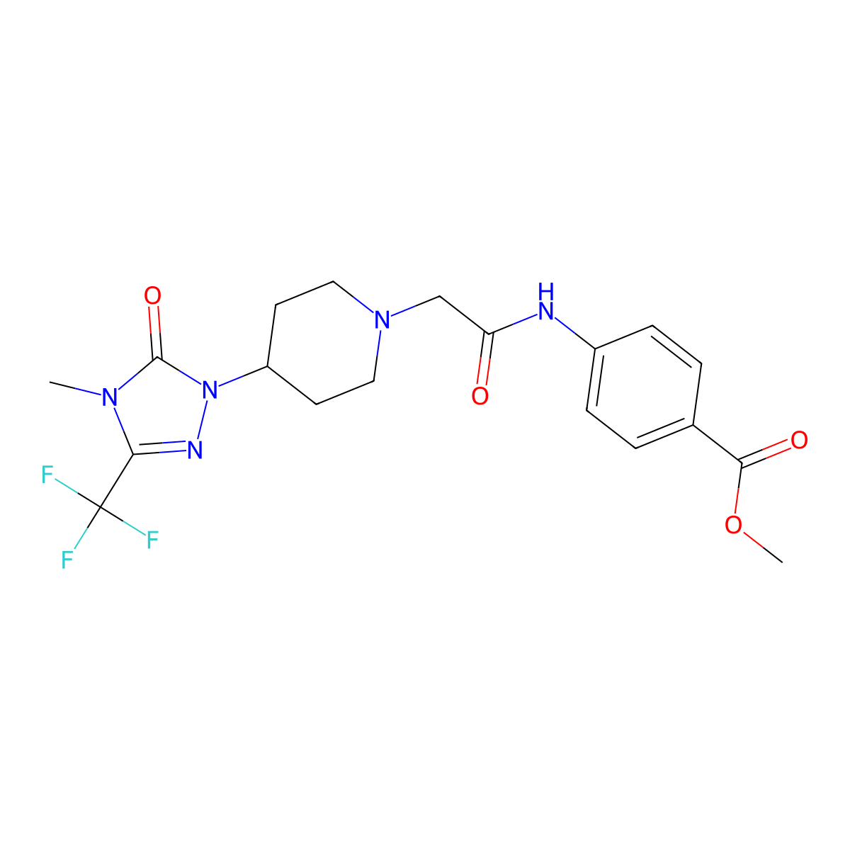 methyl 4-(2-{4-[4-methyl-5-oxo-3-(trifluoromethyl)-4,5-dihydro-1H-1,2,4-triazol-1-yl]piperidin-1-yl}acetamido)benzoate molecular structure, CAS 2034282-61-4