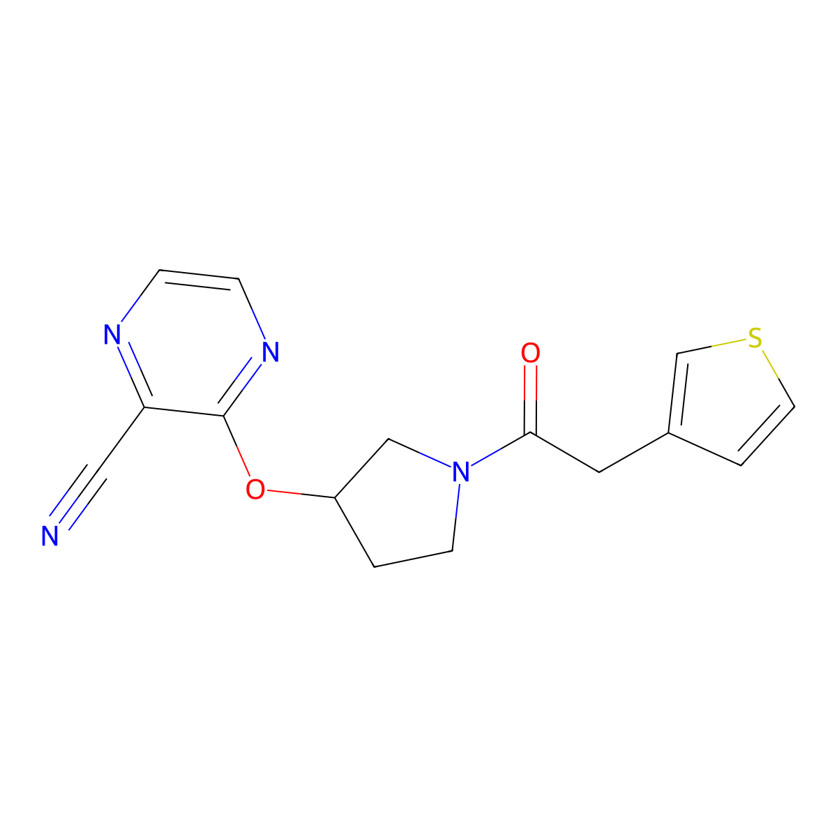 3-((1-(2-(Thiophen-3-yl)acetyl)pyrrolidin-3-yl)oxy)pyrazine-2-carbonitrile molecular structure, CAS 2034282-68-1
