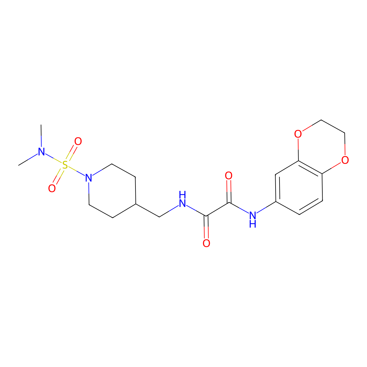 N1-(2,3-dihydrobenzo[b][1,4]dioxin-6-yl)-N2-((1-(N,N-dimethylsulfamoyl)piperidin-4-yl)methyl)oxalamide molecular structure, CAS 2034282-71-6