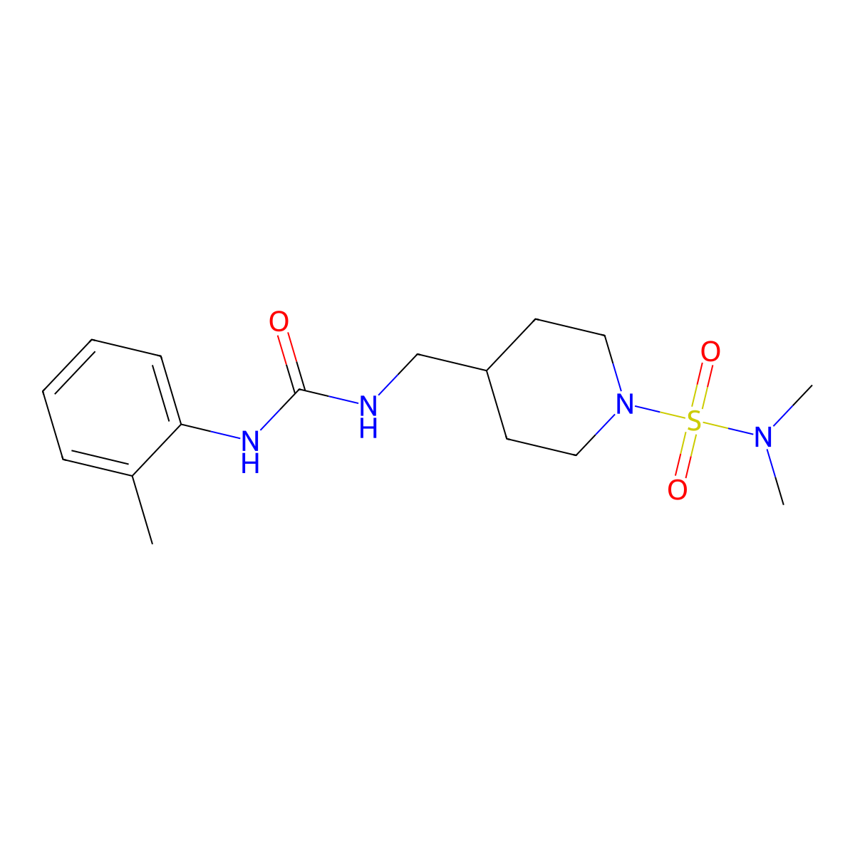 N,N-dimethyl-4-((3-(o-tolyl)ureido)methyl)piperidine-1-sulfonamide molecular structure, CAS 2034282-75-0