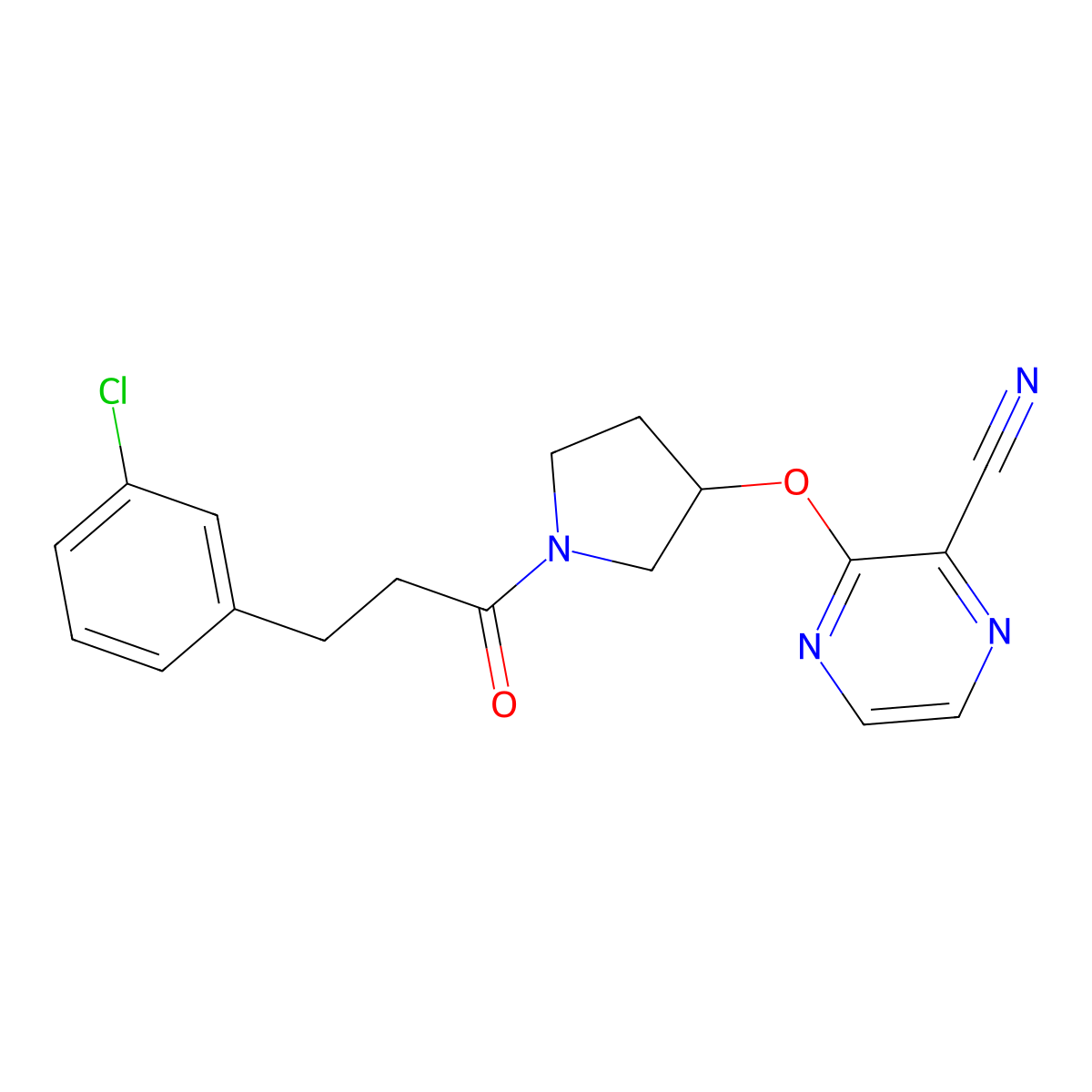 3-((1-(3-(3-Chlorophenyl)propanoyl)pyrrolidin-3-yl)oxy)pyrazine-2-carbonitrile molecular structure, CAS 2034282-76-1