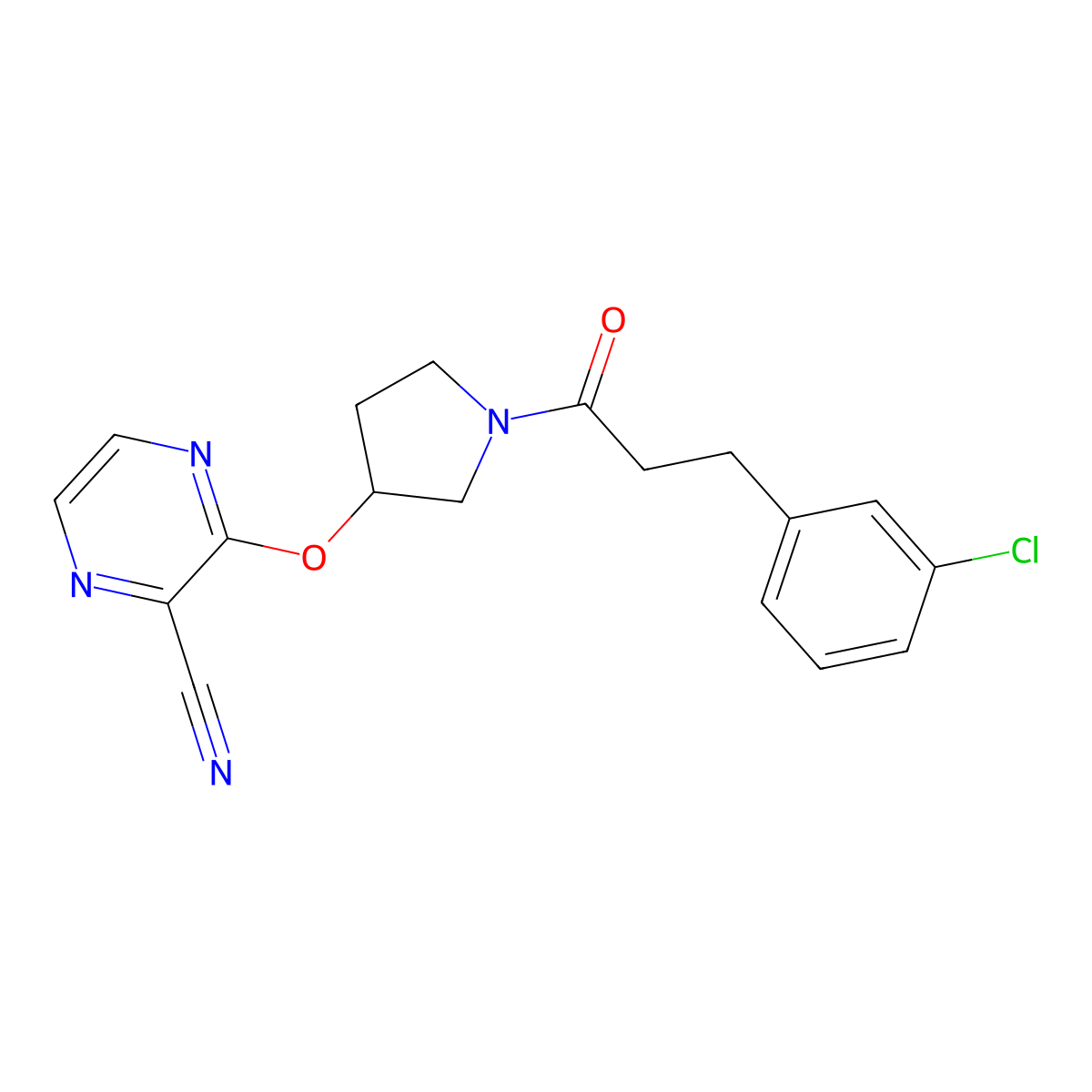 3-((1-(3-(3-Chlorophenyl)propanoyl)pyrrolidin-3-yl)oxy)pyrazine-2-carbonitrile molecular structure, CAS 2034282-76-1