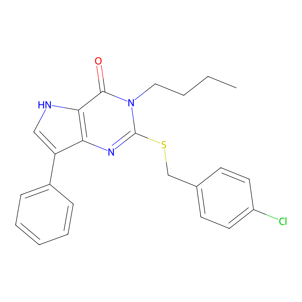 3-butyl-2-((4-chlorobenzyl)thio)-7-phenyl-3H-pyrrolo[3,2-d]pyrimidin-4(5H)-one molecular structure, CAS 2034282-79-4