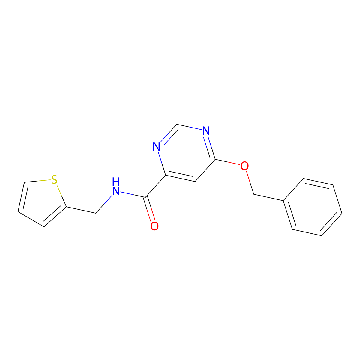 6-(benzyloxy)-N-(thiophen-2-ylmethyl)pyrimidine-4-carboxamide molecular structure, CAS 2034282-80-7