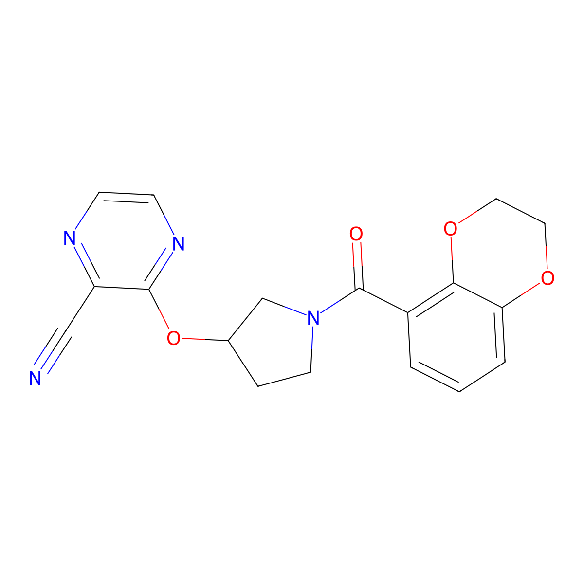 3-((1-(2,3-Dihydrobenzo[b][1,4]dioxine-5-carbonyl)pyrrolidin-3-yl)oxy)pyrazine-2-carbonitrile molecular structure, CAS 2034282-83-0