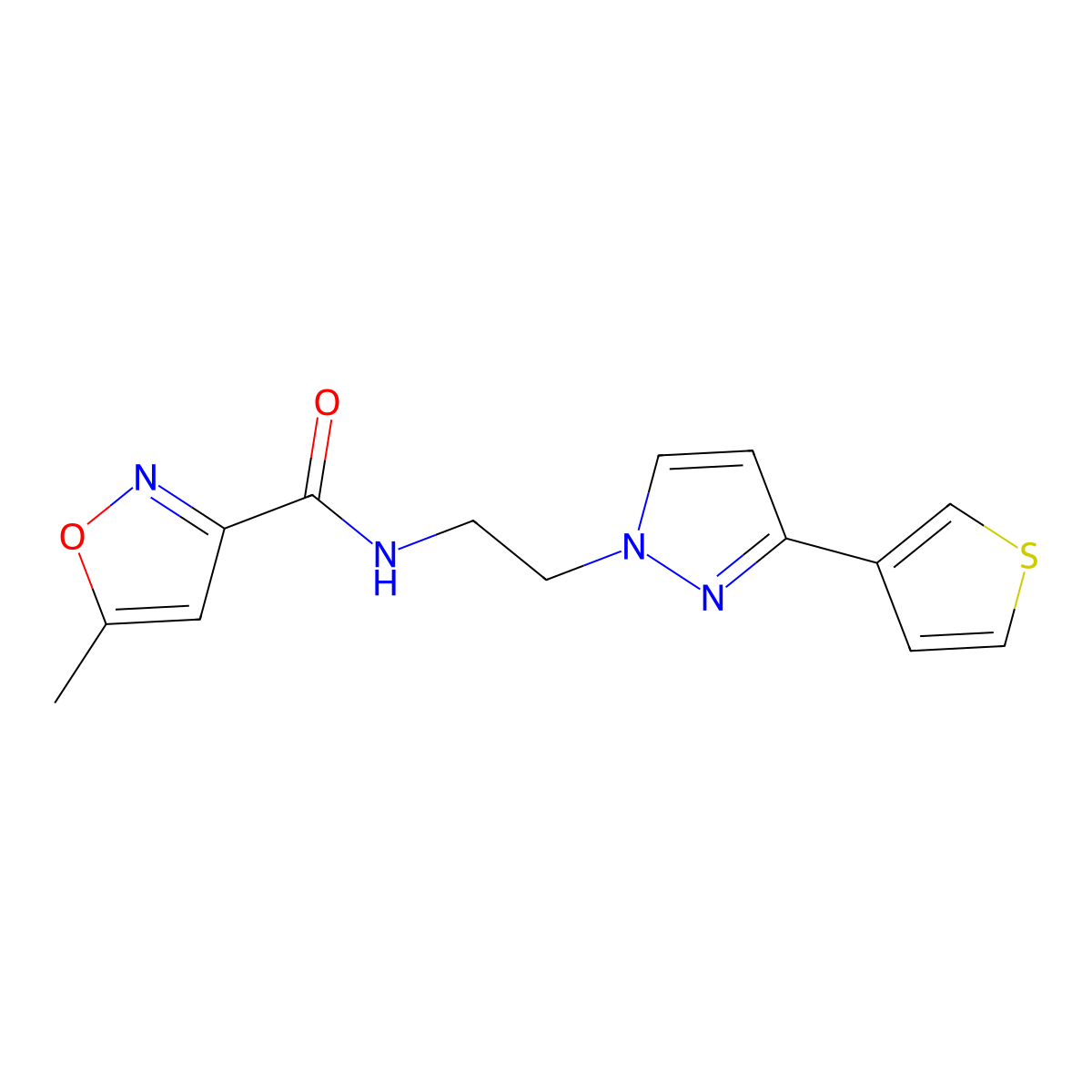 5-methyl-N-(2-(3-(thiophen-3-yl)-1H-pyrazol-1-yl)ethyl)isoxazole-3-carboxamide molecular structure, CAS 2034282-84-1