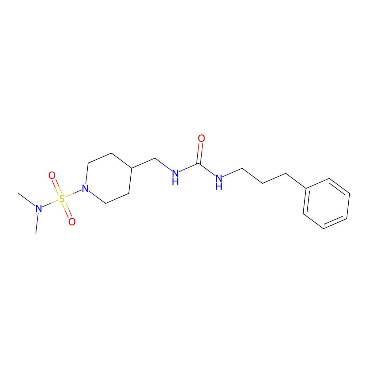 N,N-dimethyl-4-((3-(3-phenylpropyl)ureido)methyl)piperidine-1-sulfonamide molecular structure, CAS 2034282-86-3