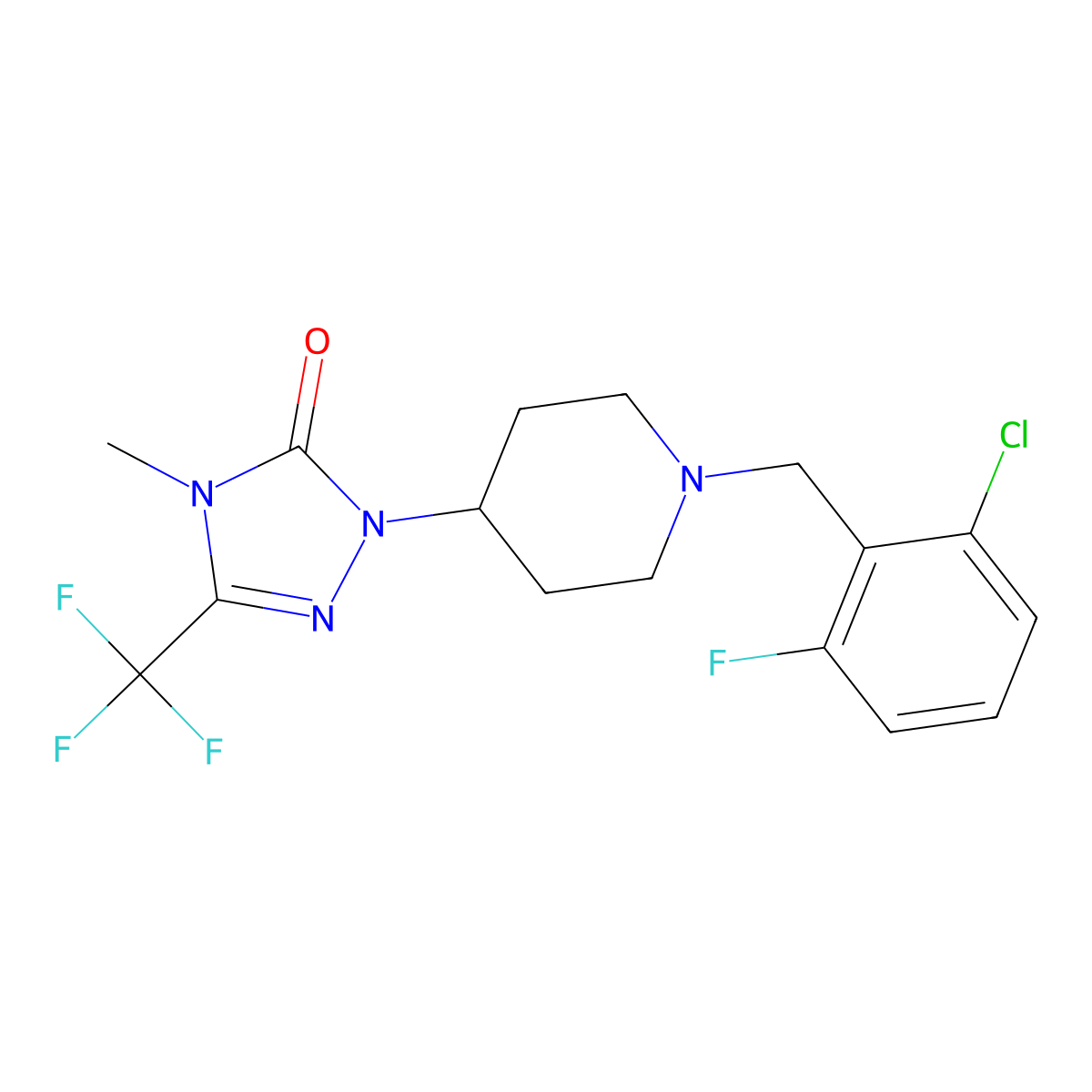 1-{1-[(2-chloro-6-fluorophenyl)methyl]piperidin-4-yl}-4-methyl-3-(trifluoromethyl)-4,5-dihydro-1H-1,2,4-triazol-5-one molecular structure, CAS 2034282-87-4