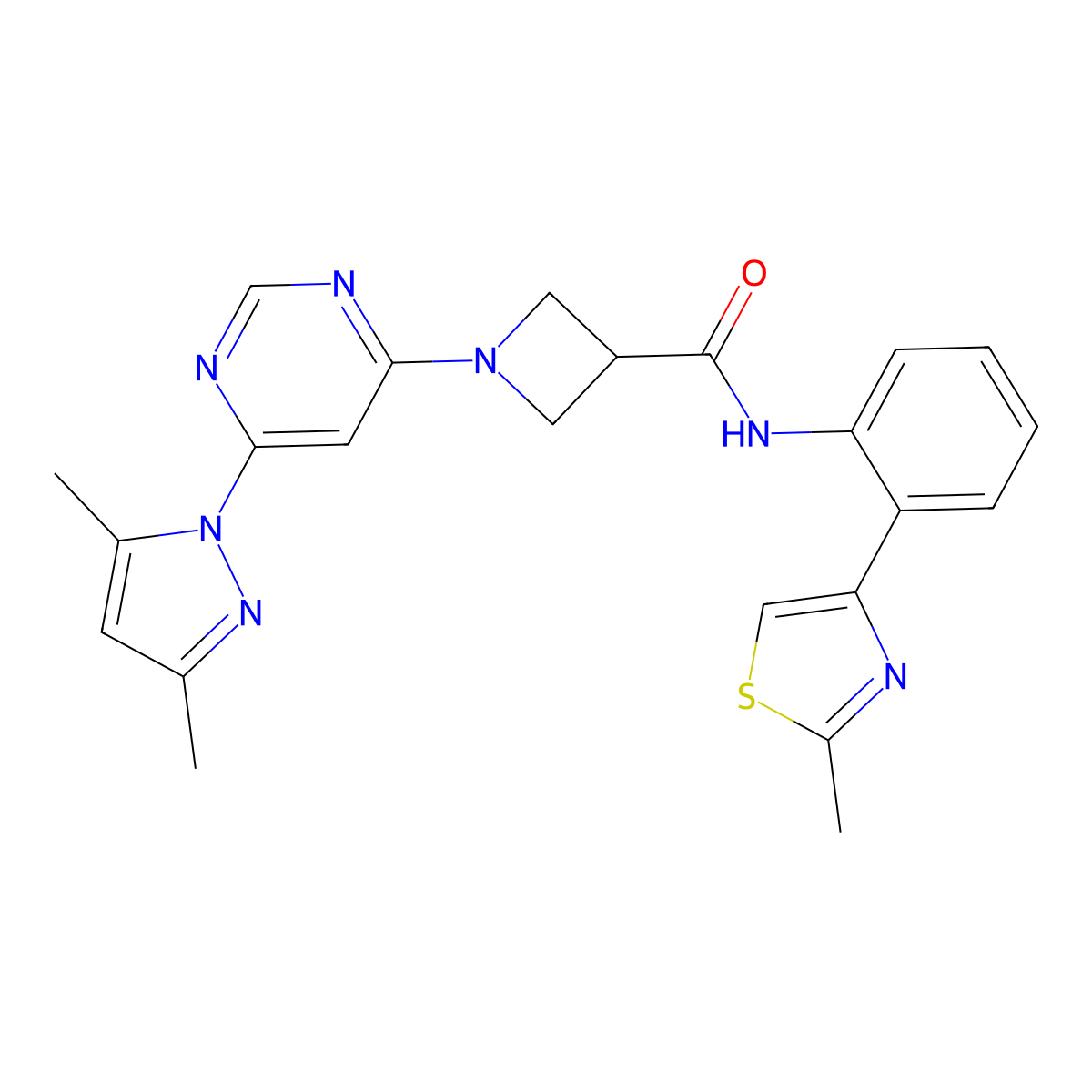 1-(6-(3,5-dimethyl-1H-pyrazol-1-yl)pyrimidin-4-yl)-N-(2-(2-methylthiazol-4-yl)phenyl)azetidine-3-carboxamide molecular structure, CAS 2034282-88-5
