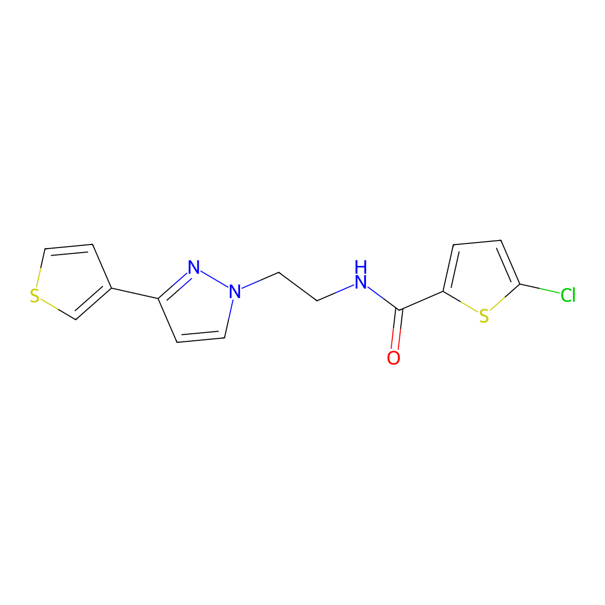 5-chloro-N-{2-[3-(thiophen-3-yl)-1H-pyrazol-1-yl]ethyl}thiophene-2-carboxamide molecular structure, CAS 2034282-89-6