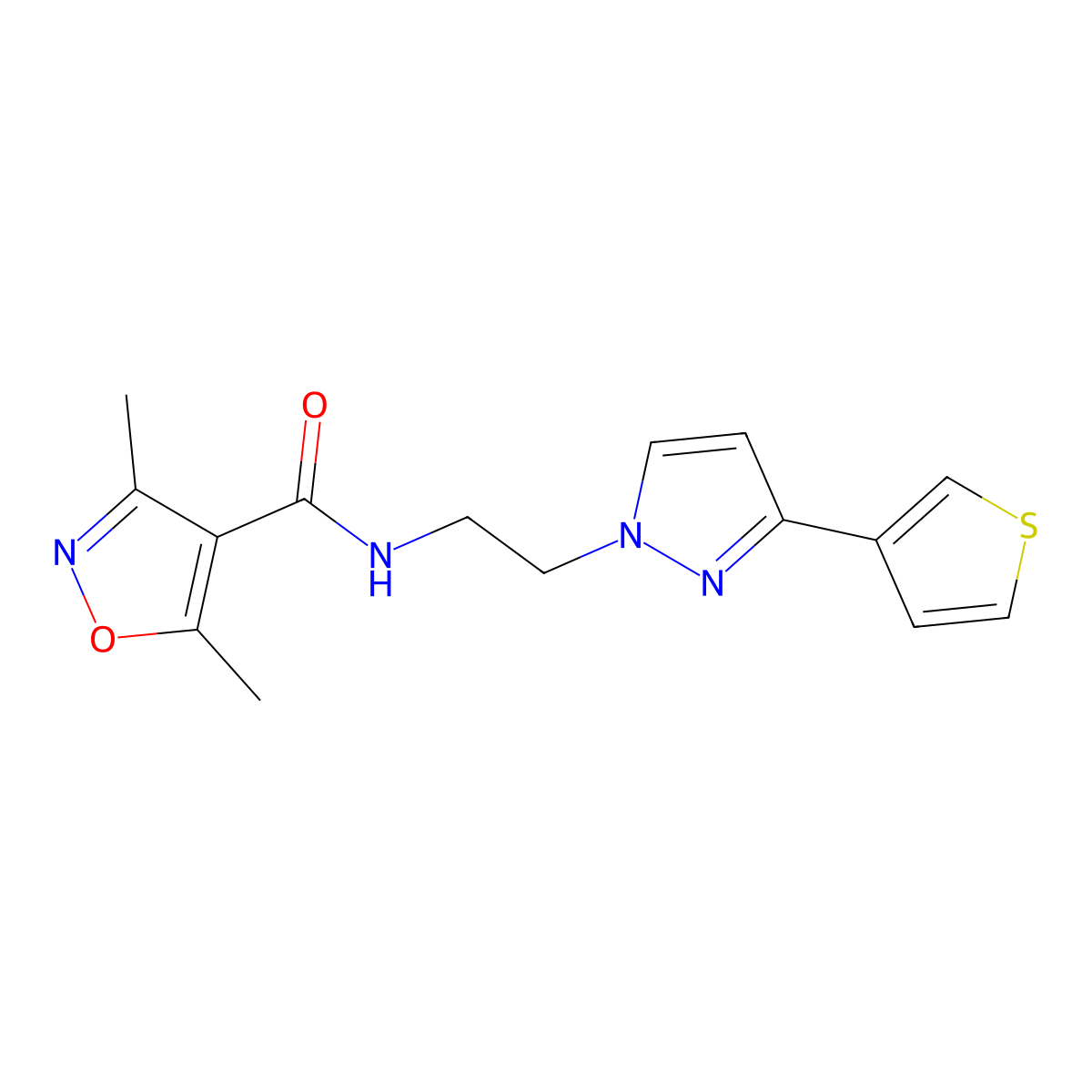 3,5-dimethyl-N-(2-(3-(thiophen-3-yl)-1H-pyrazol-1-yl)ethyl)isoxazole-4-carboxamide molecular structure, CAS 2034282-92-1