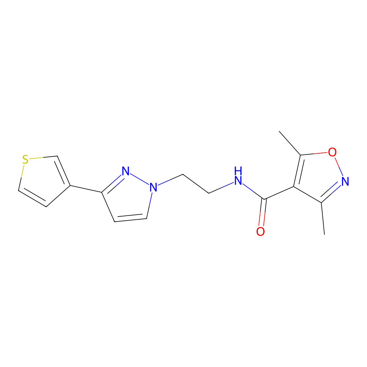 3,5-dimethyl-N-(2-(3-(thiophen-3-yl)-1H-pyrazol-1-yl)ethyl)isoxazole-4-carboxamide molecular structure, CAS 2034282-92-1