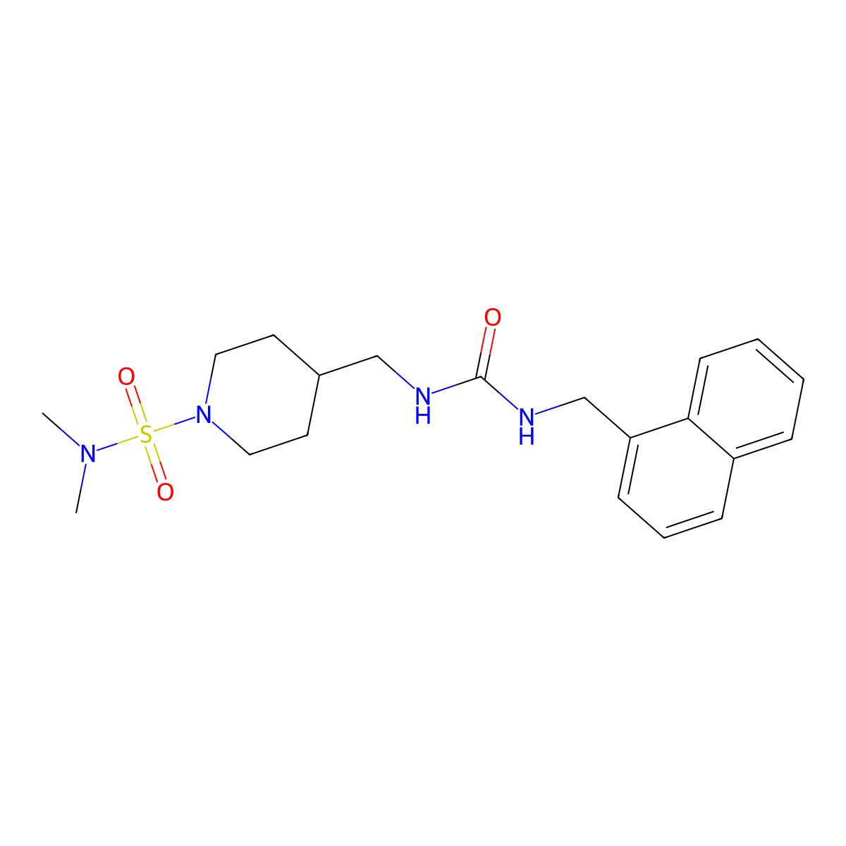 N,N-dimethyl-4-((3-(naphthalen-1-ylmethyl)ureido)methyl)piperidine-1-sulfonamide molecular structure, CAS 2034282-93-2