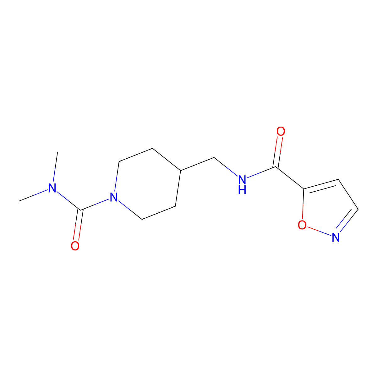 N-((1-(dimethylcarbamoyl)piperidin-4-yl)methyl)isoxazole-5-carboxamide molecular structure, CAS 2034282-95-4
