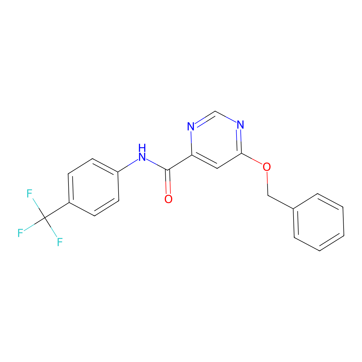 6-(benzyloxy)-N-(4-(trifluoromethyl)phenyl)pyrimidine-4-carboxamide molecular structure, CAS 2034282-96-5