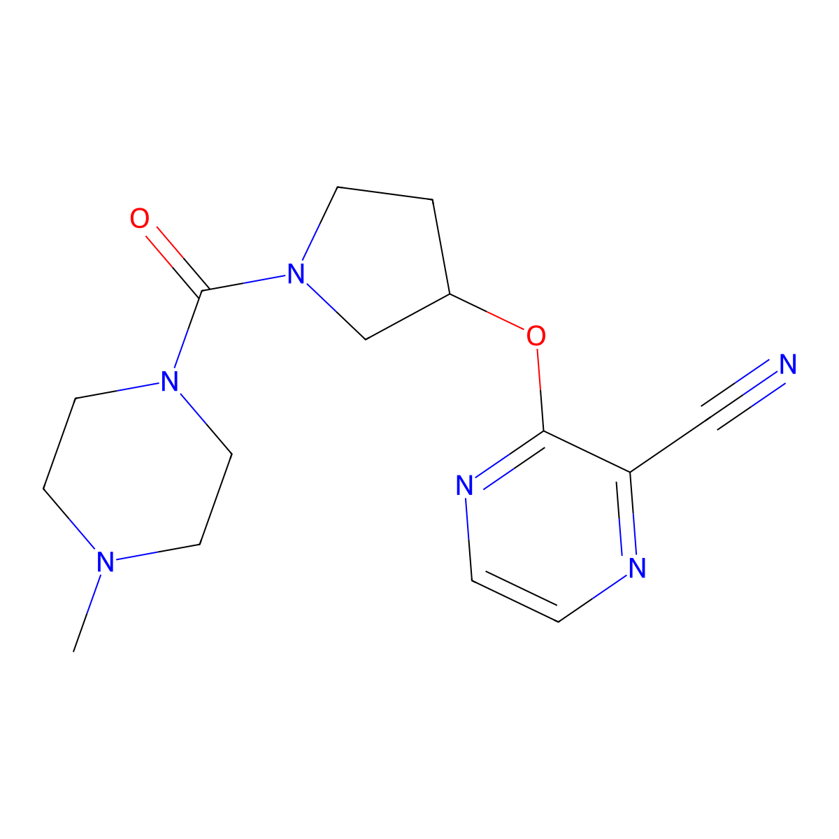 3-{[1-(4-Methylpiperazine-1-carbonyl)pyrrolidin-3-yl]oxy}pyrazine-2-carbonitrile molecular structure, CAS 2034282-97-6