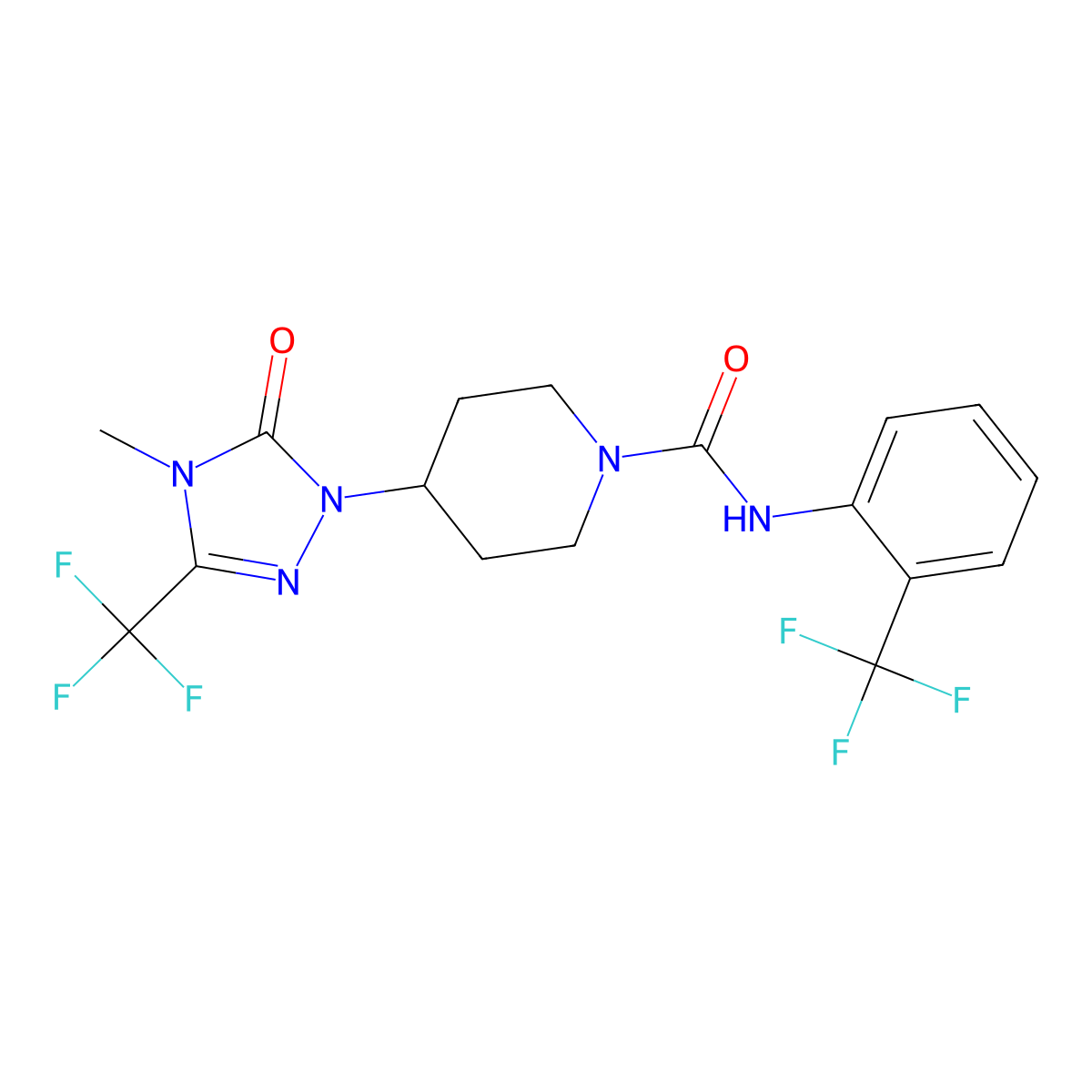 4-[4-methyl-5-oxo-3-(trifluoromethyl)-4,5-dihydro-1H-1,2,4-triazol-1-yl]-N-[2-(trifluoromethyl)phenyl]piperidine-1-carboxamide molecular structure, CAS 2034283-00-4