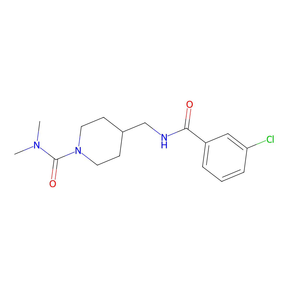 4-((3-chlorobenzamido)methyl)-N,N-dimethylpiperidine-1-carboxamide molecular structure, CAS 2034283-01-5