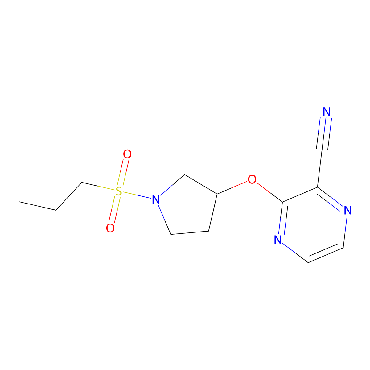3-((1-(Propylsulfonyl)pyrrolidin-3-yl)oxy)pyrazine-2-carbonitrile molecular structure, CAS 2034283-05-9