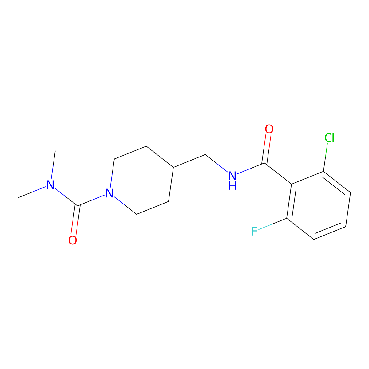 4-((2-chloro-6-fluorobenzamido)methyl)-N,N-dimethylpiperidine-1-carboxamide molecular structure, CAS 2034283-07-1