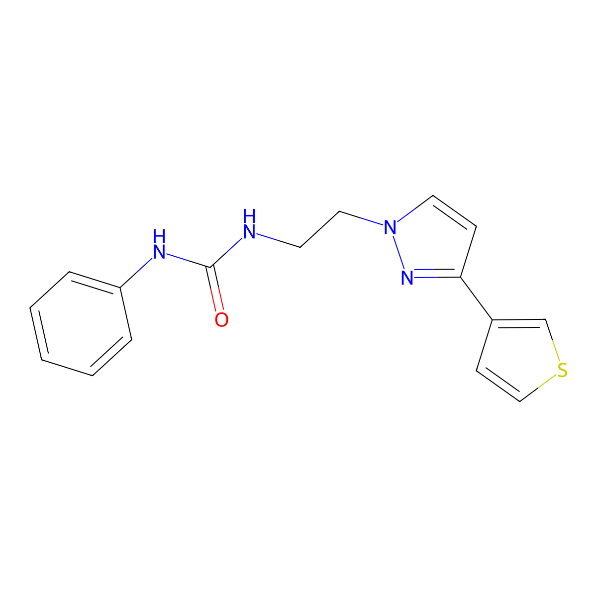 1-phenyl-3-(2-(3-(thiophen-3-yl)-1H-pyrazol-1-yl)ethyl)urea molecular structure, CAS 2034283-08-2