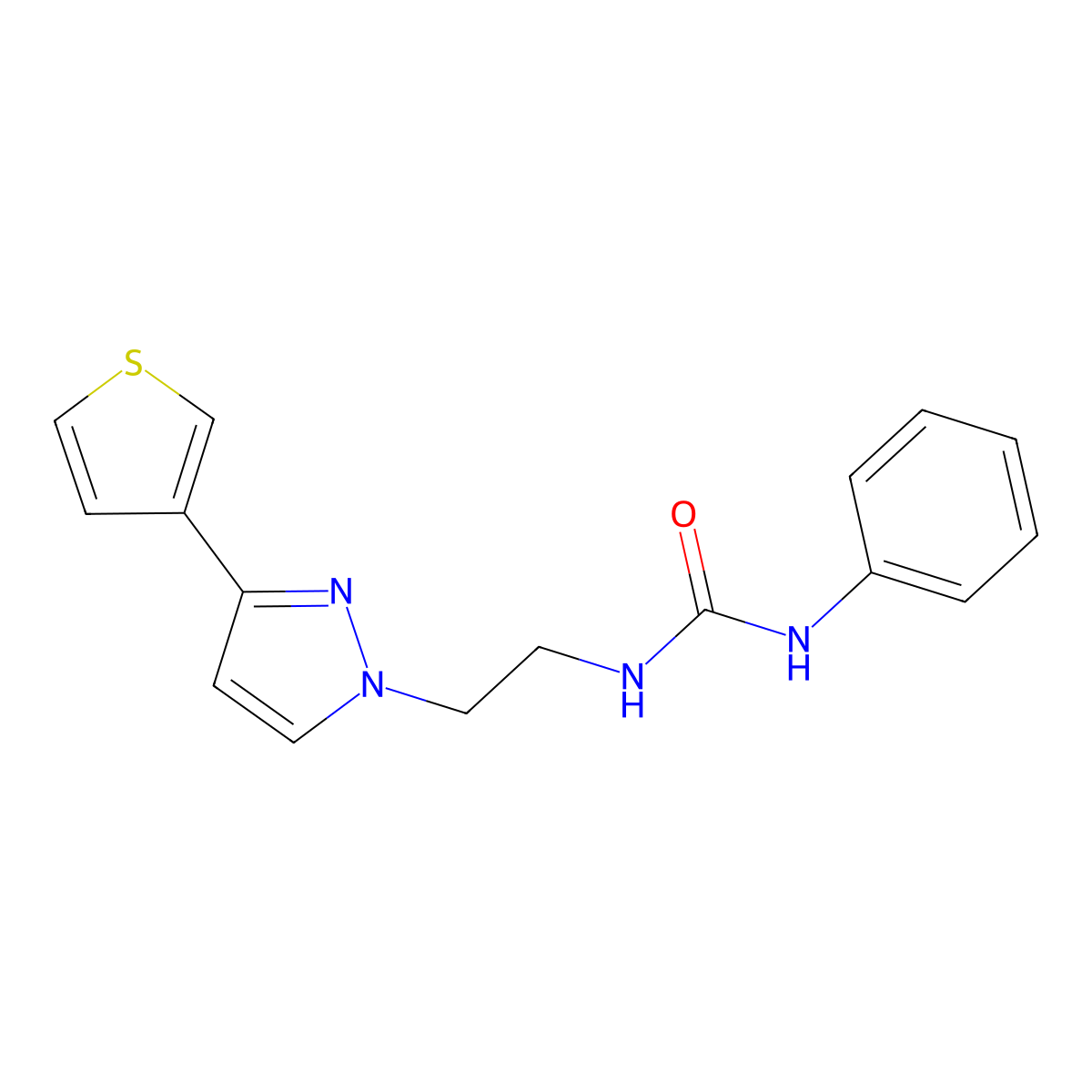 1-phenyl-3-(2-(3-(thiophen-3-yl)-1H-pyrazol-1-yl)ethyl)urea molecular structure, CAS 2034283-08-2