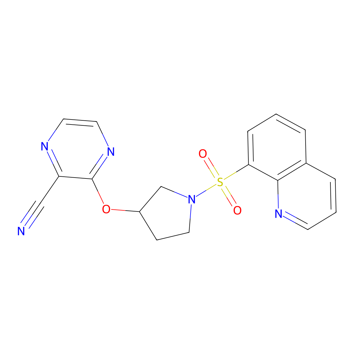3-((1-(Quinolin-8-ylsulfonyl)pyrrolidin-3-yl)oxy)pyrazine-2-carbonitrile molecular structure, CAS 2034283-12-8
