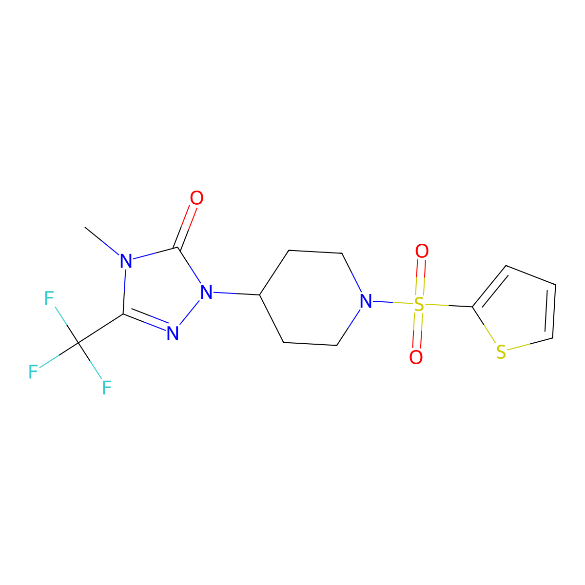 4-methyl-1-(1-(thiophen-2-ylsulfonyl)piperidin-4-yl)-3-(trifluoromethyl)-1H-1,2,4-triazol-5(4H)-one molecular structure, CAS 2034283-15-1