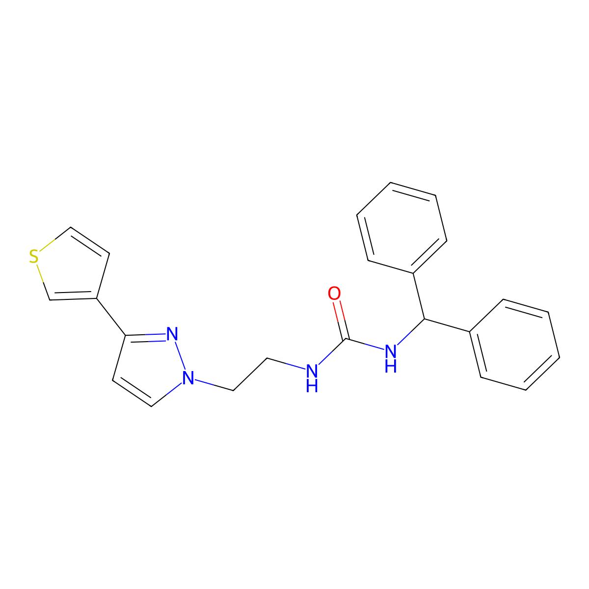 1-benzhydryl-3-(2-(3-(thiophen-3-yl)-1H-pyrazol-1-yl)ethyl)urea molecular structure, CAS 2034283-19-5