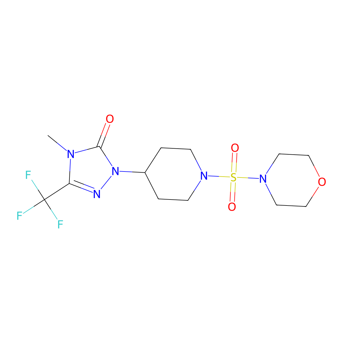 4-methyl-1-(1-(morpholinosulfonyl)piperidin-4-yl)-3-(trifluoromethyl)-1H-1,2,4-triazol-5(4H)-one molecular structure, CAS 2034283-20-8