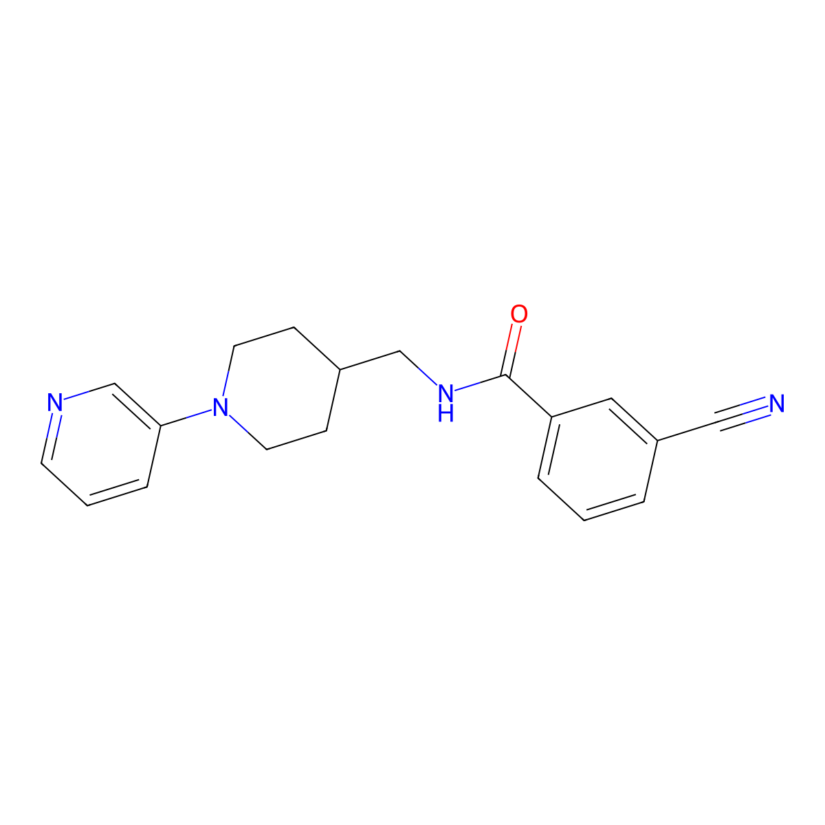 3-cyano-N-((1-(pyridin-3-yl)piperidin-4-yl)methyl)benzamide molecular structure, CAS 2034283-21-9