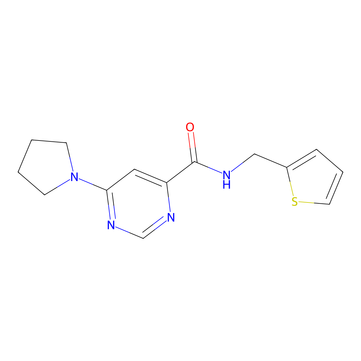6-(pyrrolidin-1-yl)-N-[(thiophen-2-yl)methyl]pyrimidine-4-carboxamide molecular structure, CAS 2034283-22-0