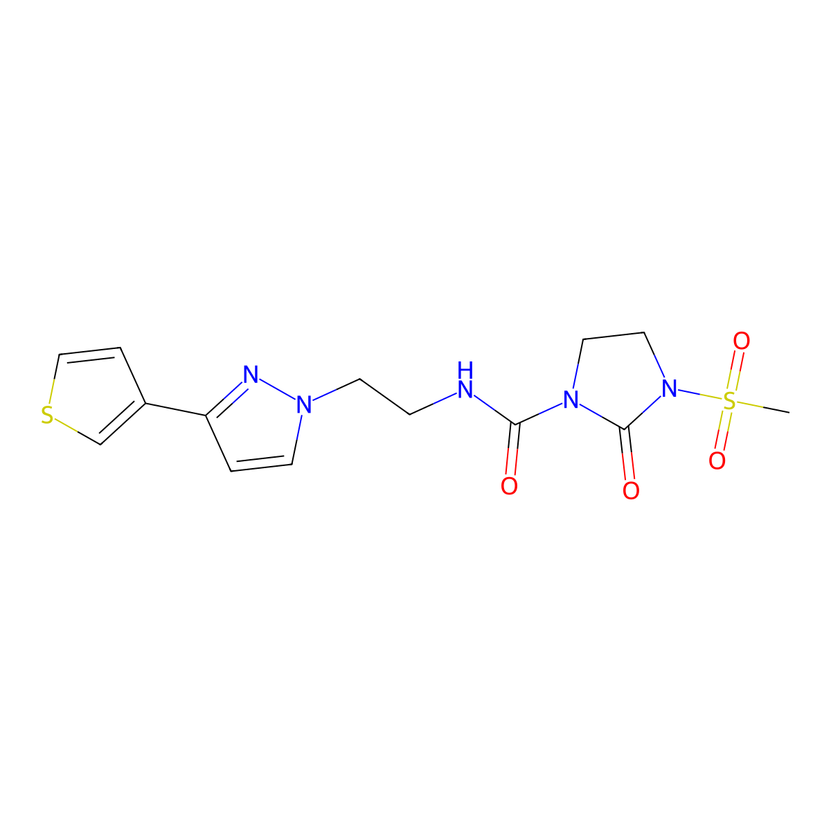 3-(methylsulfonyl)-2-oxo-N-(2-(3-(thiophen-3-yl)-1H-pyrazol-1-yl)ethyl)imidazolidine-1-carboxamide molecular structure, CAS 2034283-24-2