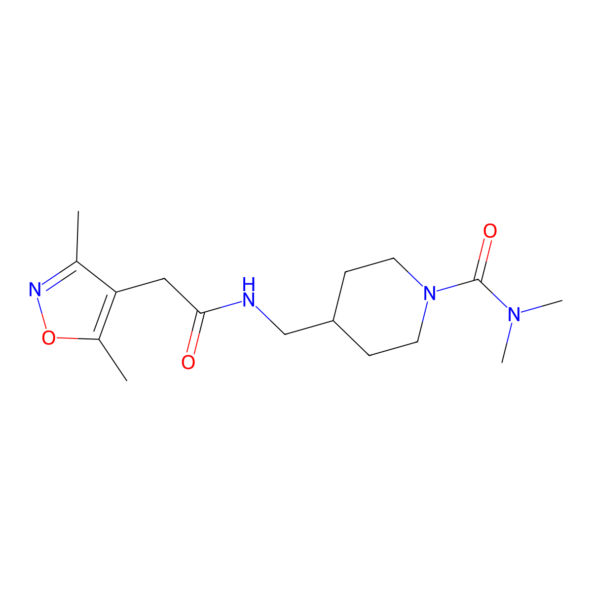 4-((2-(3,5-dimethylisoxazol-4-yl)acetamido)methyl)-N,N-dimethylpiperidine-1-carboxamide molecular structure, CAS 2034283-26-4