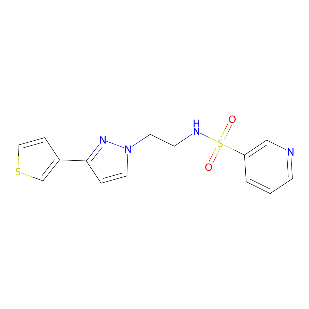 N-{2-[3-(thiophen-3-yl)-1H-pyrazol-1-yl]ethyl}pyridine-3-sulfonamide molecular structure, CAS 2034283-34-4