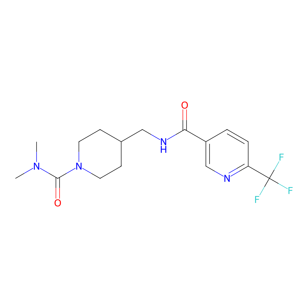 N-((1-(dimethylcarbamoyl)piperidin-4-yl)methyl)-6-(trifluoromethyl)nicotinamide molecular structure, CAS 2034283-40-2