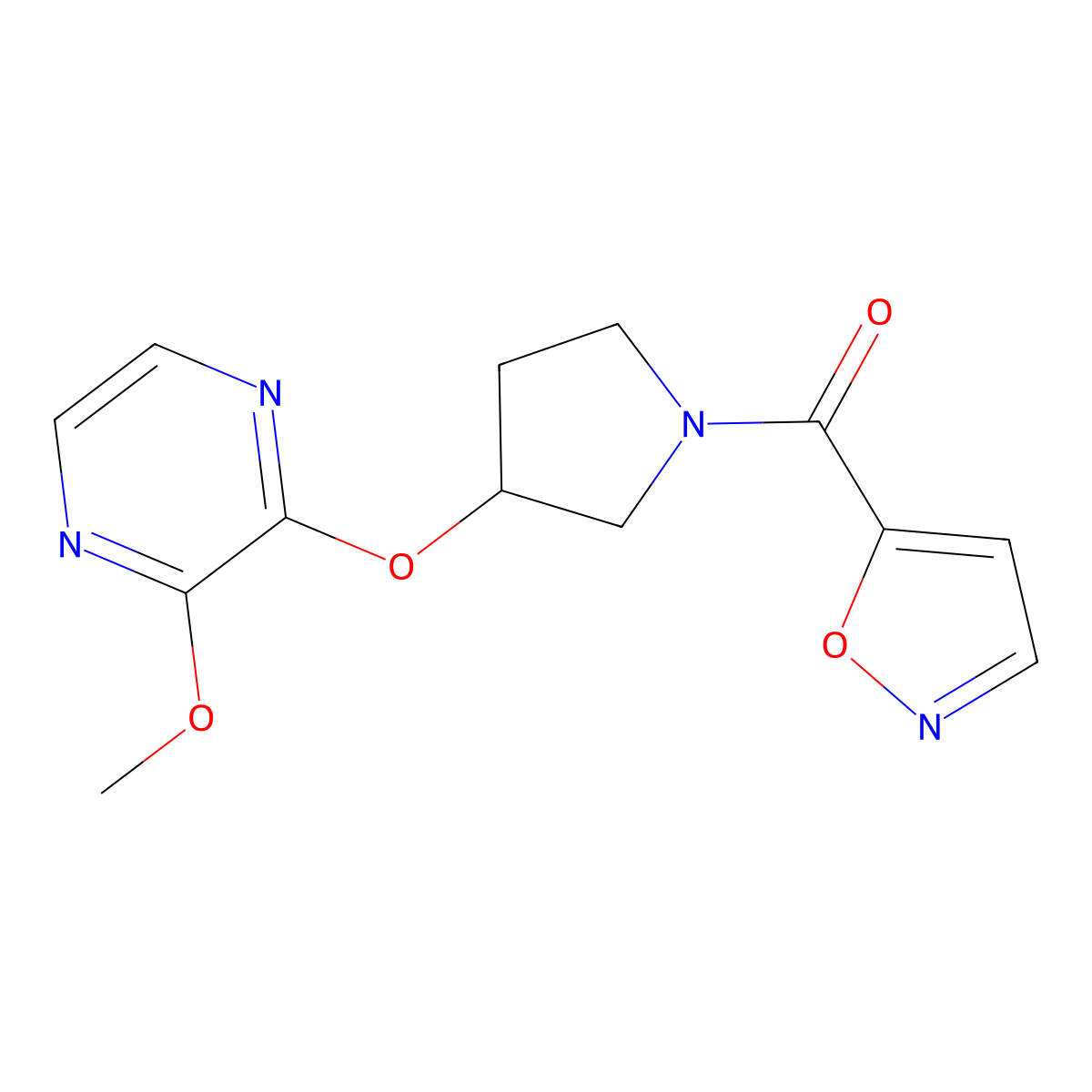 Isoxazol-5-yl(3-((3-methoxypyrazin-2-yl)oxy)pyrrolidin-1-yl)methanone molecular structure, CAS 2034283-43-5