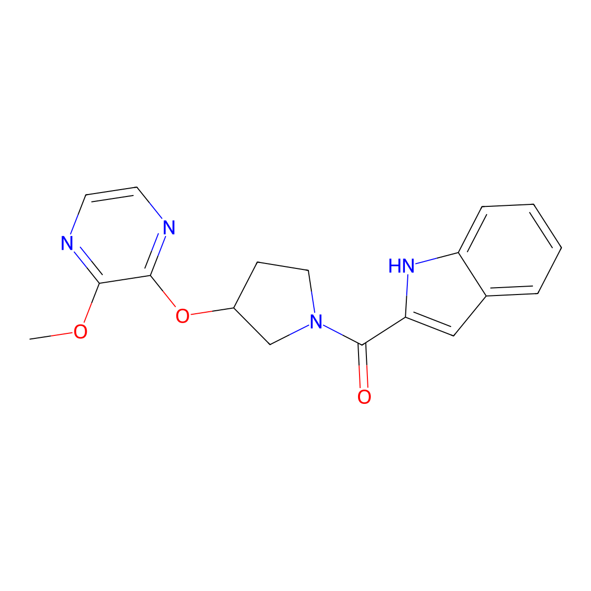 (1H-indol-2-yl)(3-((3-methoxypyrazin-2-yl)oxy)pyrrolidin-1-yl)methanone molecular structure, CAS 2034283-46-8
