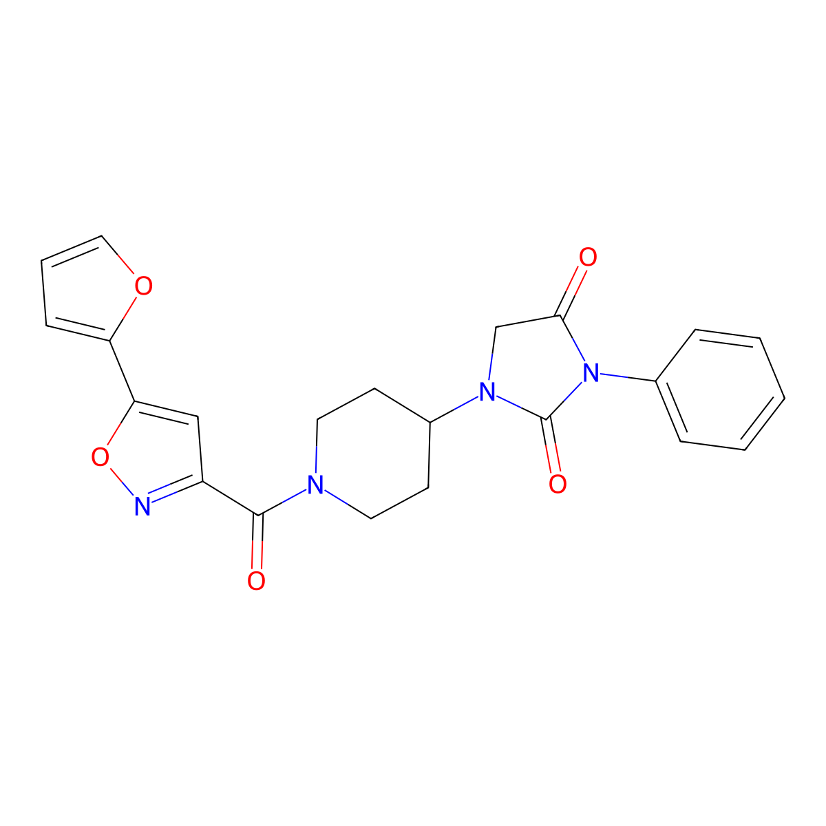 1-(1-(5-(Furan-2-yl)isoxazole-3-carbonyl)piperidin-4-yl)-3-phenylimidazolidine-2,4-dione molecular structure, CAS 2034283-48-0