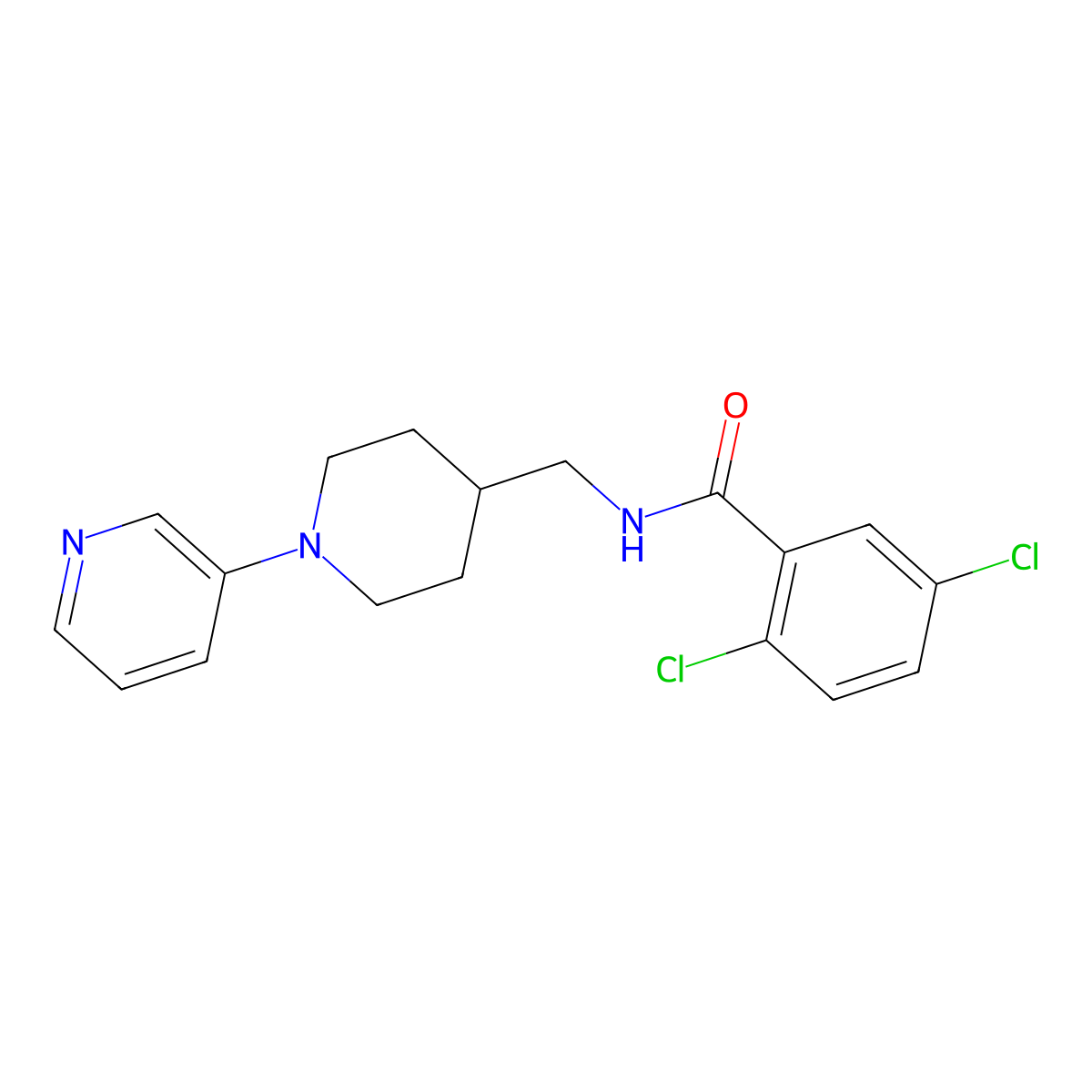 2,5-dichloro-N-{[1-(pyridin-3-yl)piperidin-4-yl]methyl}benzamide molecular structure, CAS 2034283-49-1