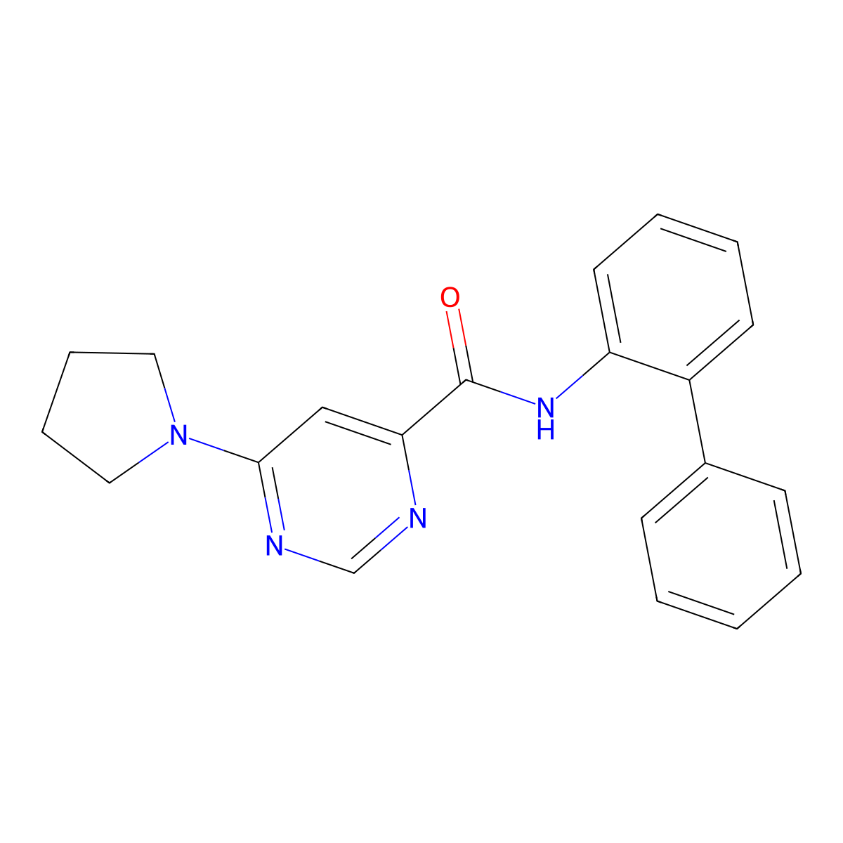 N-{[1,1'-biphenyl]-2-yl}-6-(pyrrolidin-1-yl)pyrimidine-4-carboxamide molecular structure, CAS 2034283-50-4