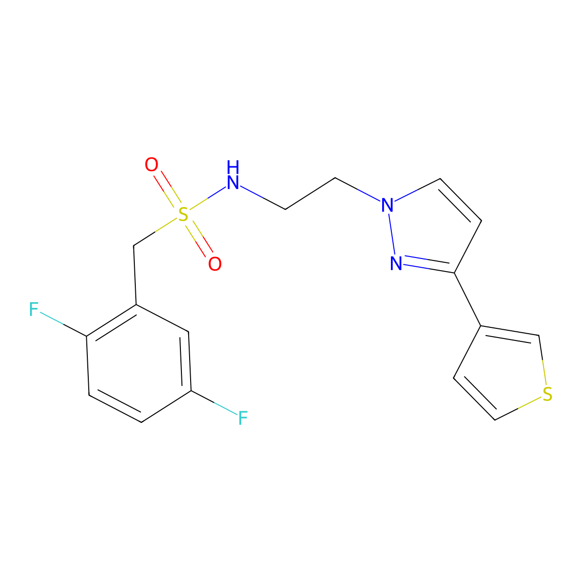 1-(2,5-difluorophenyl)-N-(2-(3-(thiophen-3-yl)-1H-pyrazol-1-yl)ethyl)methanesulfonamide molecular structure, CAS 2034283-51-5
