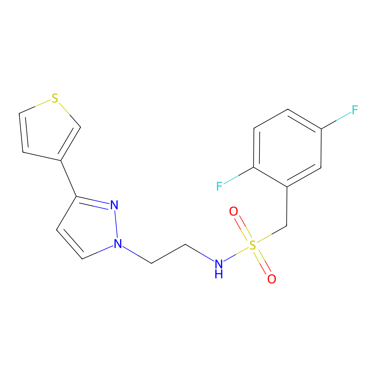 1-(2,5-difluorophenyl)-N-(2-(3-(thiophen-3-yl)-1H-pyrazol-1-yl)ethyl)methanesulfonamide molecular structure, CAS 2034283-51-5