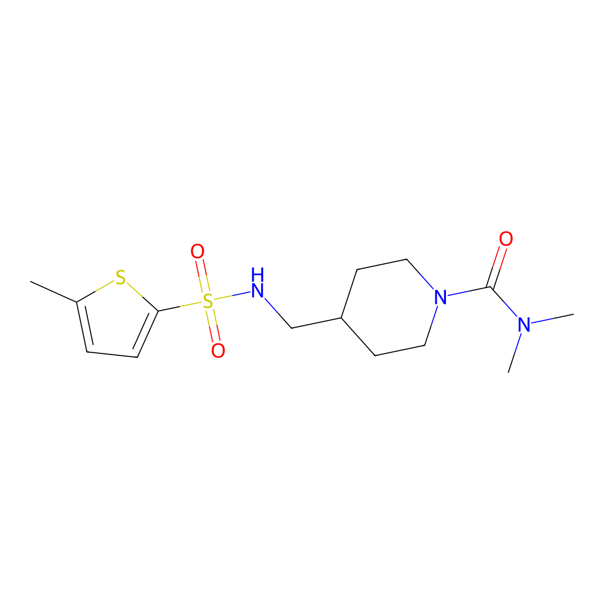 N,N-dimethyl-4-((5-methylthiophene-2-sulfonamido)methyl)piperidine-1-carboxamide molecular structure, CAS 2034283-52-6