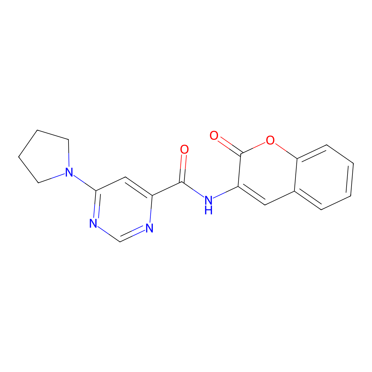 N-(2-oxo-2H-chromen-3-yl)-6-(pyrrolidin-1-yl)pyrimidine-4-carboxamide molecular structure, CAS 2034283-55-9