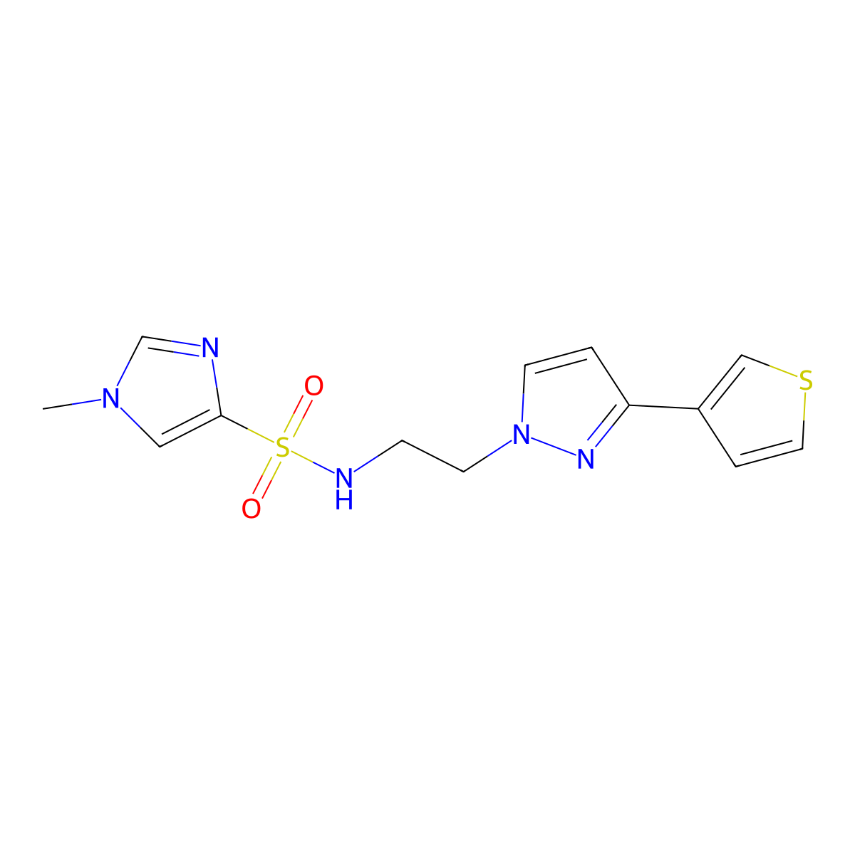 1-methyl-N-(2-(3-(thiophen-3-yl)-1H-pyrazol-1-yl)ethyl)-1H-imidazole-4-sulfonamide molecular structure, CAS 2034283-59-3