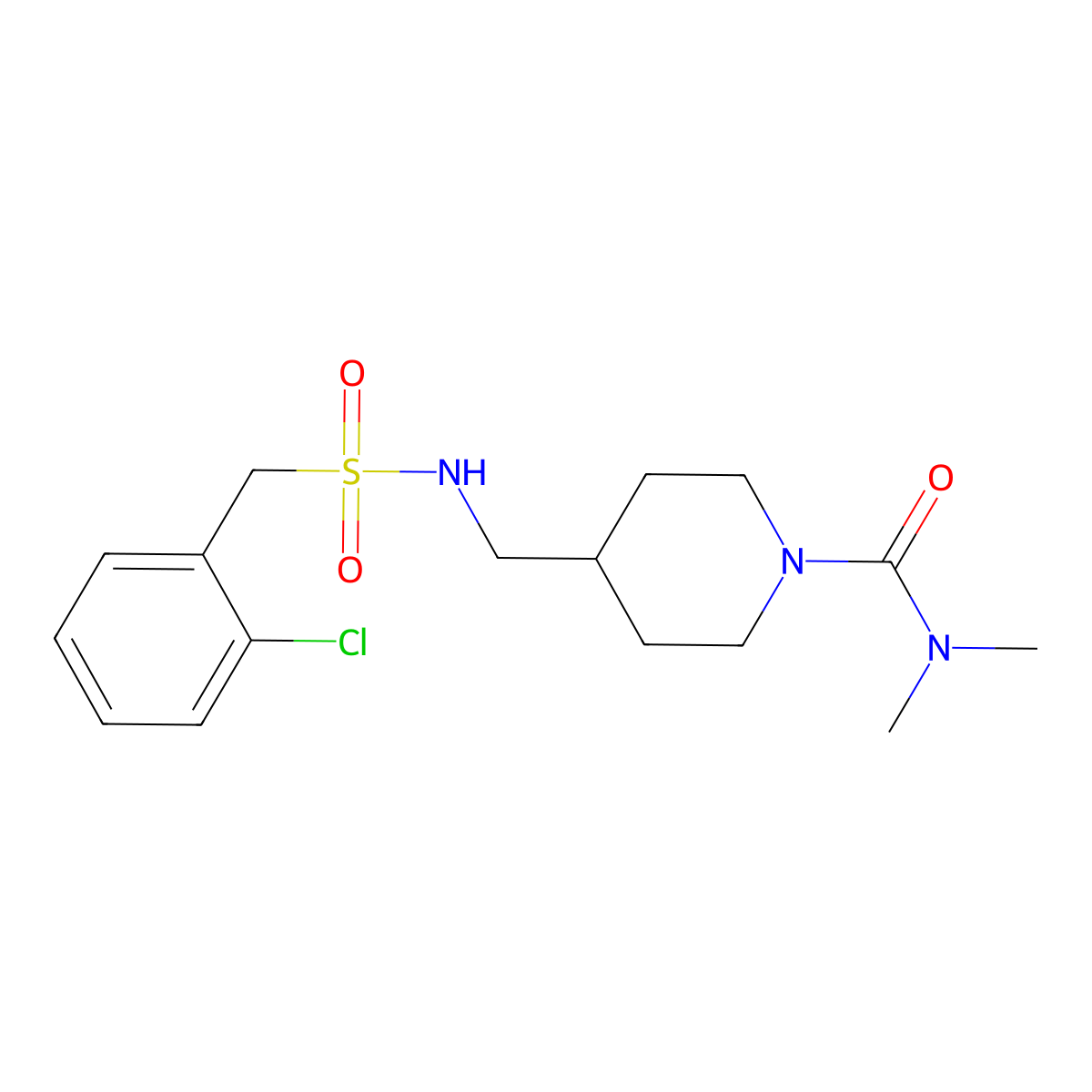 4-{[(2-chlorophenyl)methanesulfonamido]methyl}-N,N-dimethylpiperidine-1-carboxamide molecular structure, CAS 2034283-62-8